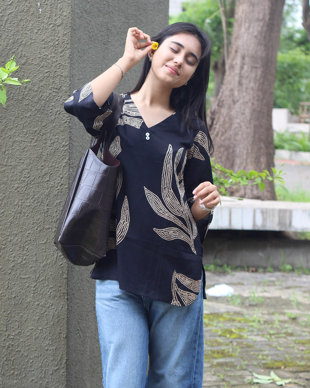 Black Print Short Kurta