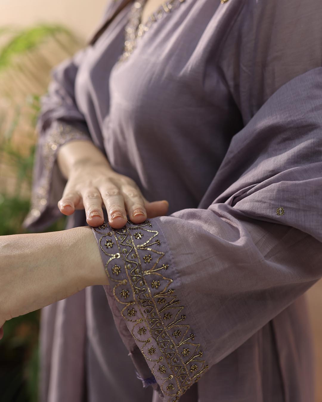 Mauve Mul Chanderi Suit Set- Set of 3