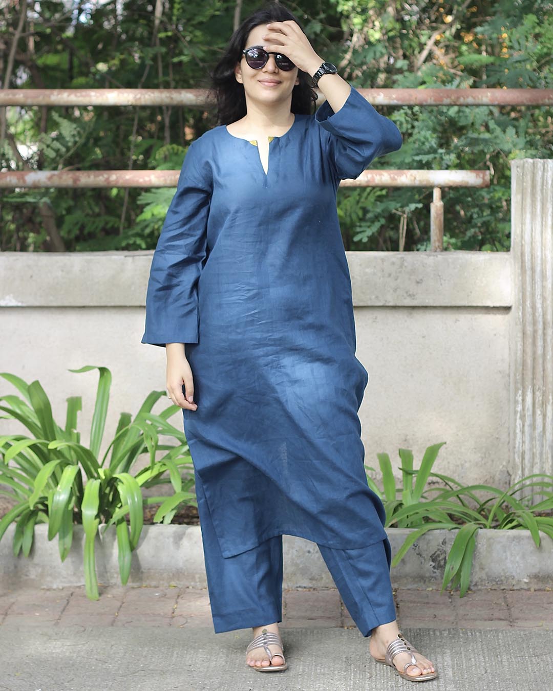 Teal Blue Premium Linen Kurta Set - Set of 2