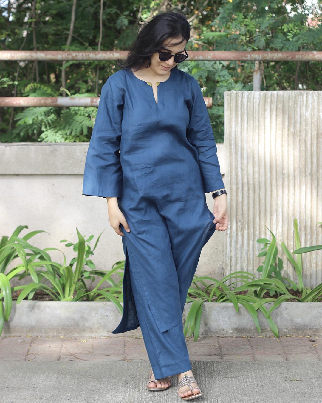 Teal Blue Premium Linen Kurta Set - Set of 2