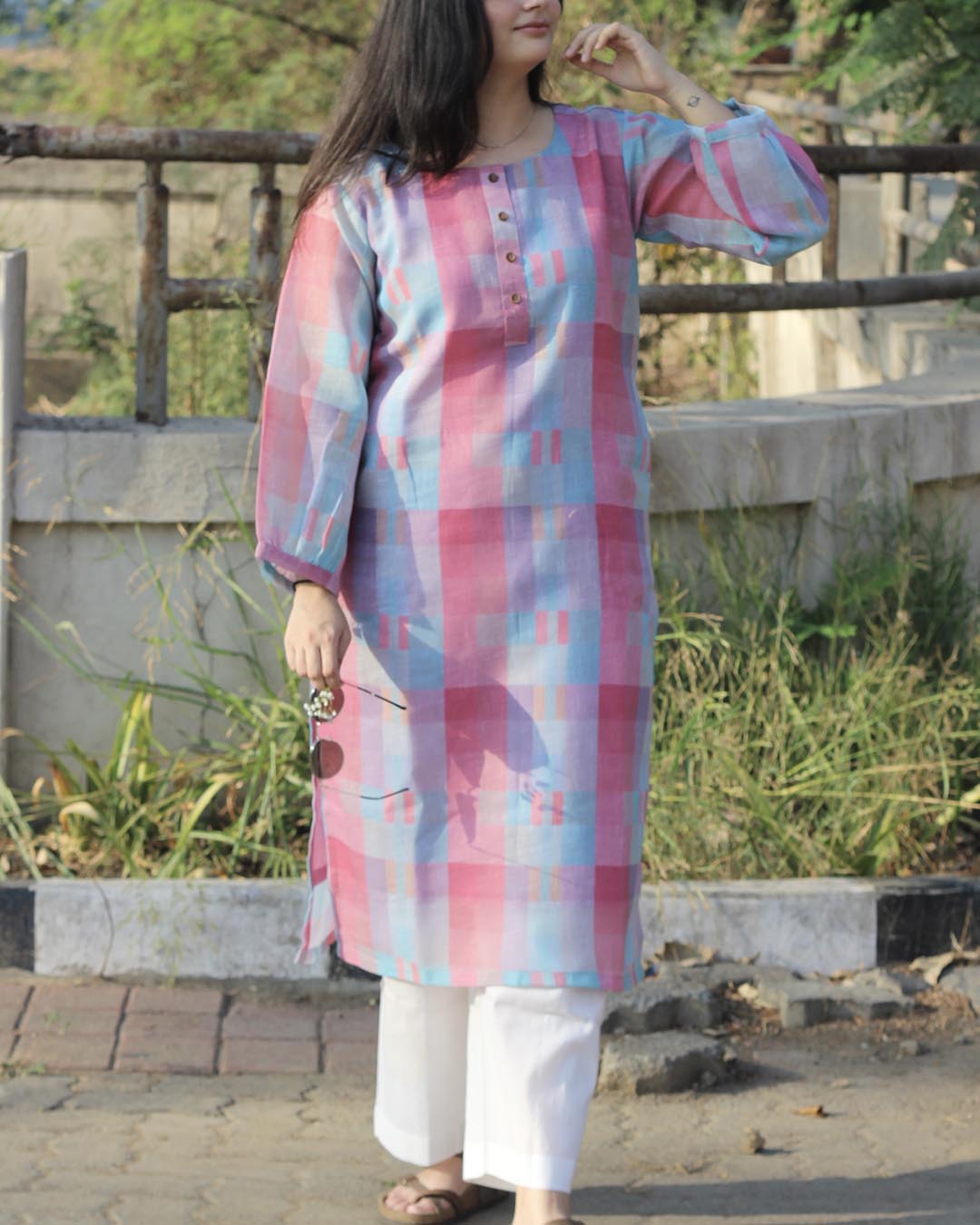 Checks Linen Kurta