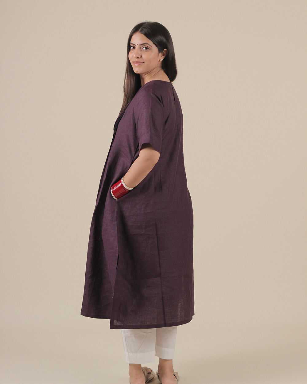 Jamun Pleated Pure Linen Kurta
