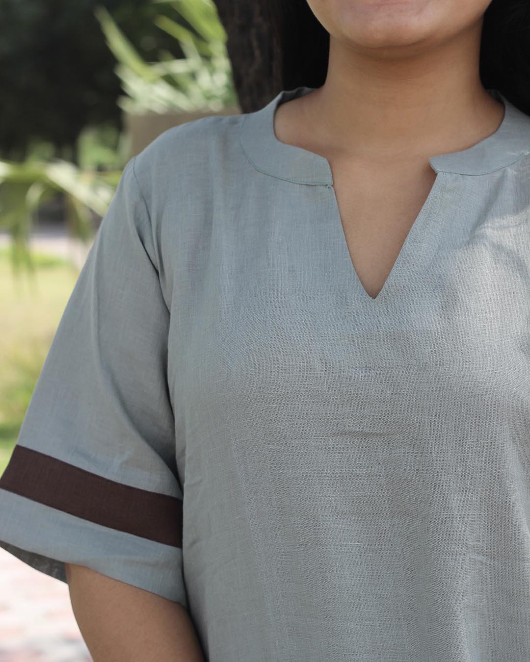 Coffee Stripe Premium Linen Kurta set