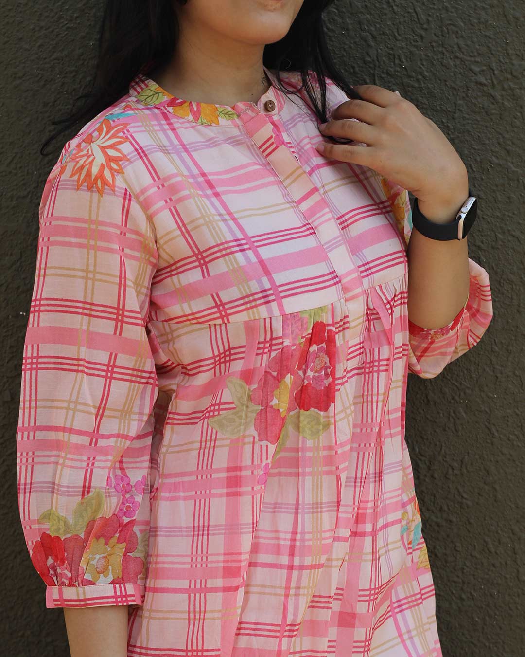 Mandarin Collar With Pleated Yoke