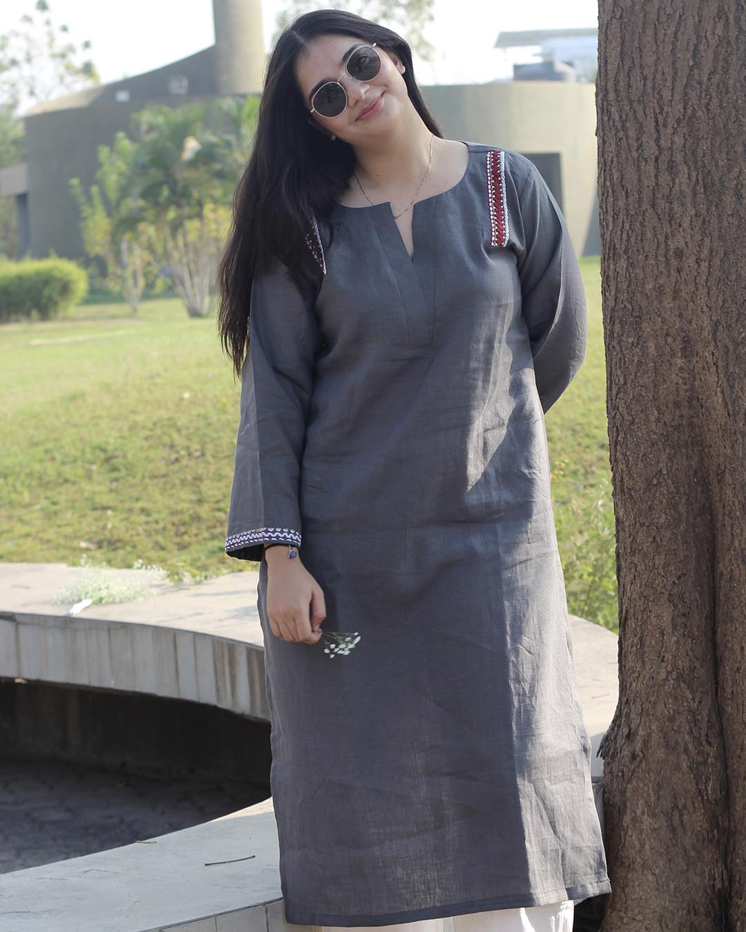 Naqsh Premium linen charcoal kurta