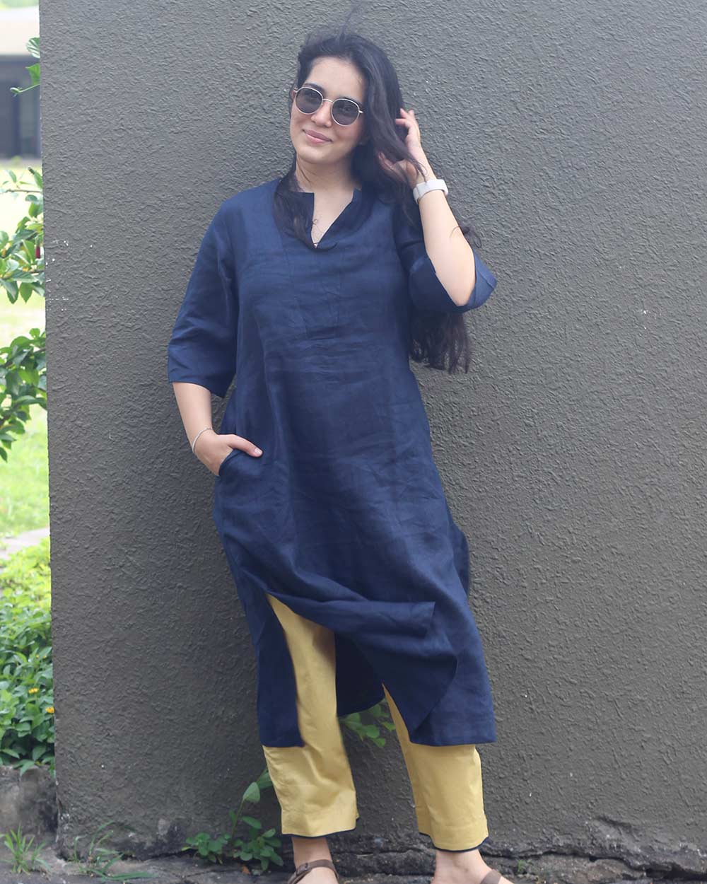 Ink Blue Pure Linen Kurta Set - Set of 2