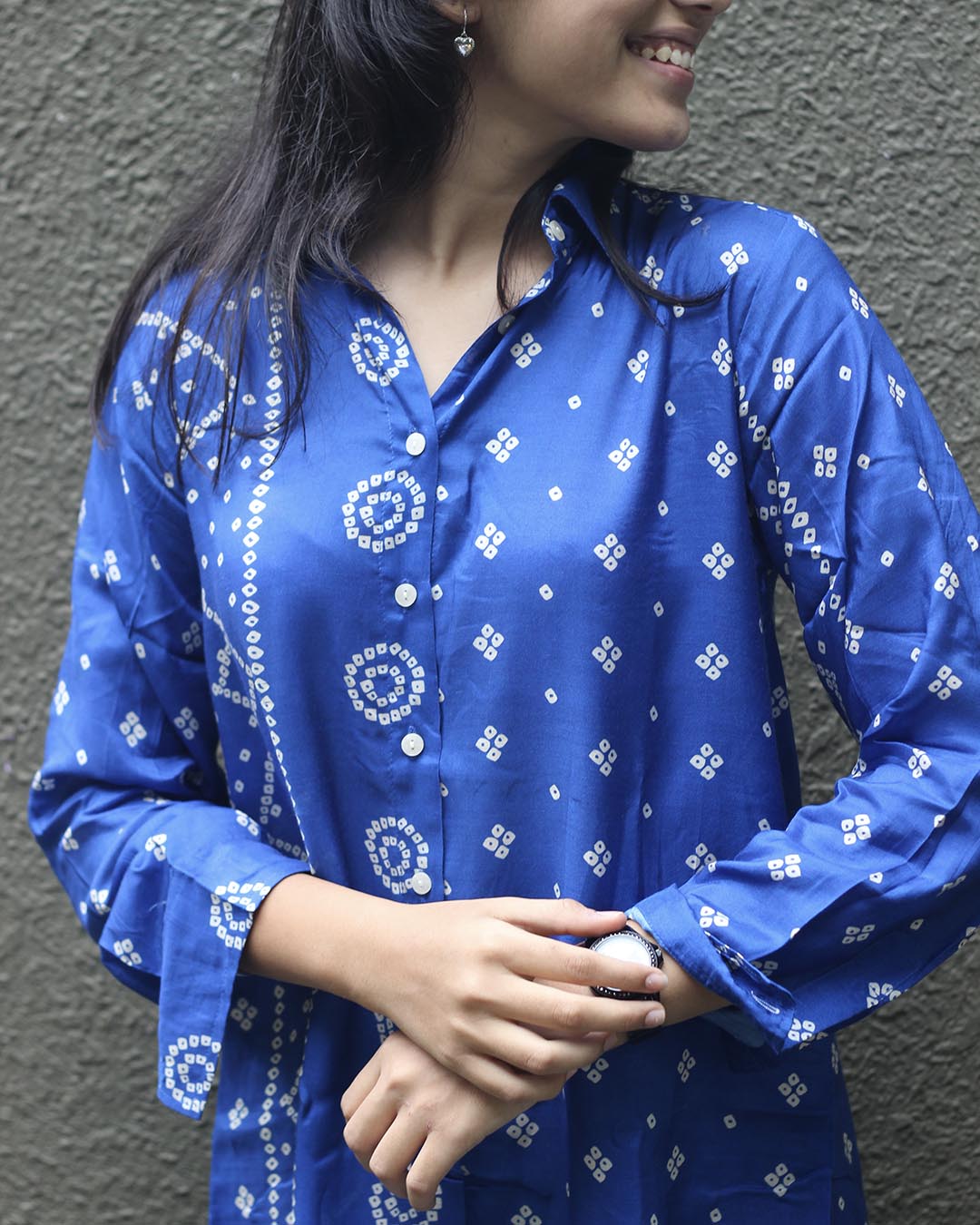 Royal Blue Bandhani Printed Shirt