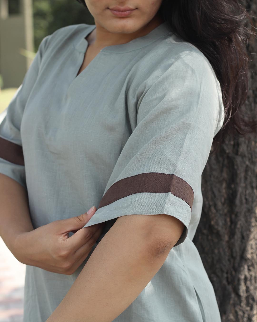 Coffee Stripe Premium Linen Kurta set