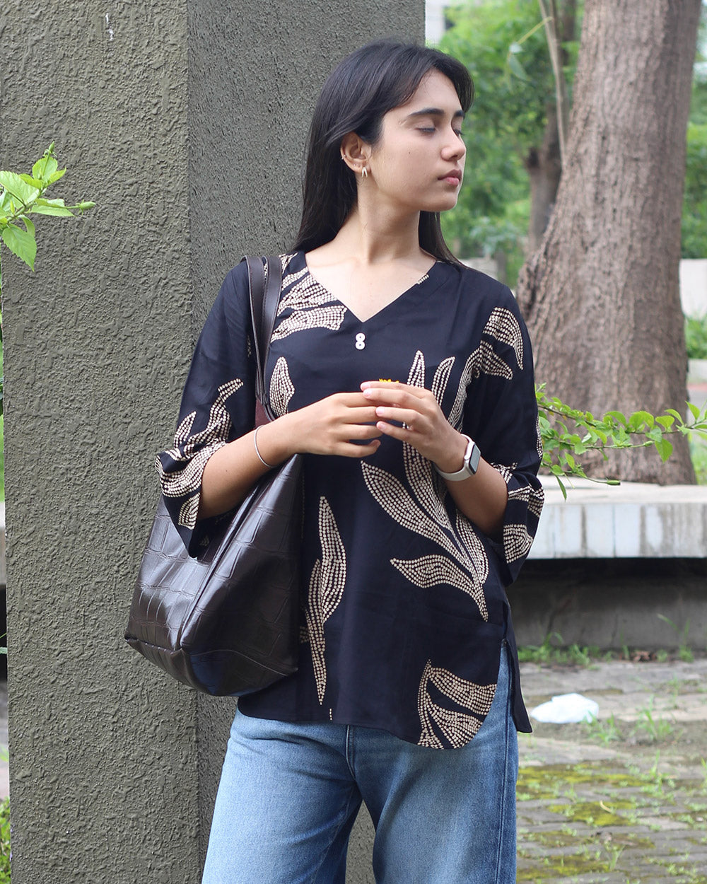 Black Print Short Kurta