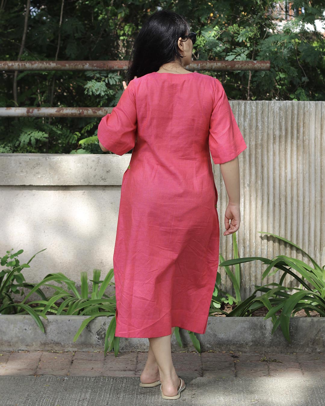 Hot pink Premium linen long Dress/Kurta