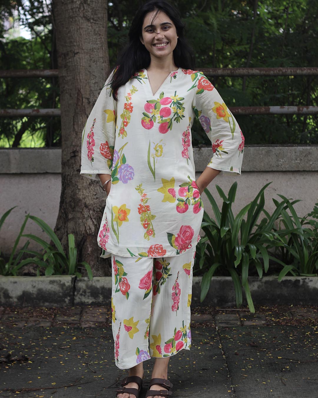 Printed Mul Chanderi Floral Co-ord Set - set of 2