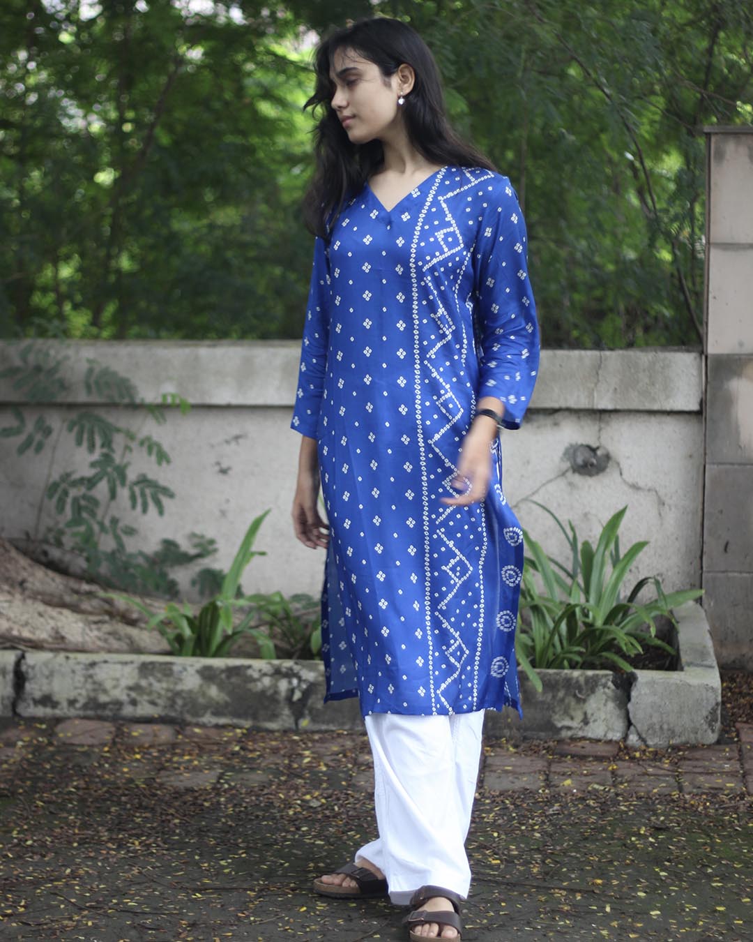 Royal blue Printed Bandhani Kurta - with Lining