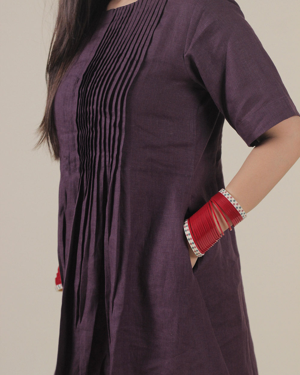 Jamun Pleated Pure Linen Kurta