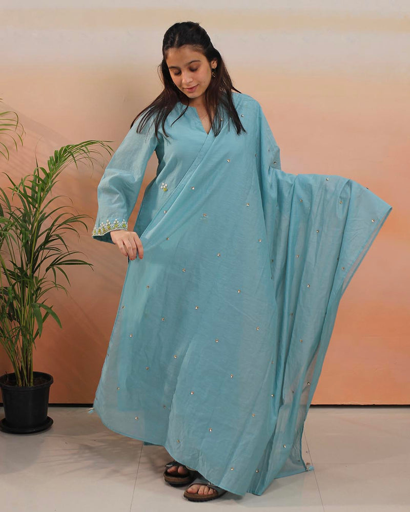 Sky blue Mul Chanderi Suit Set- Set of 3