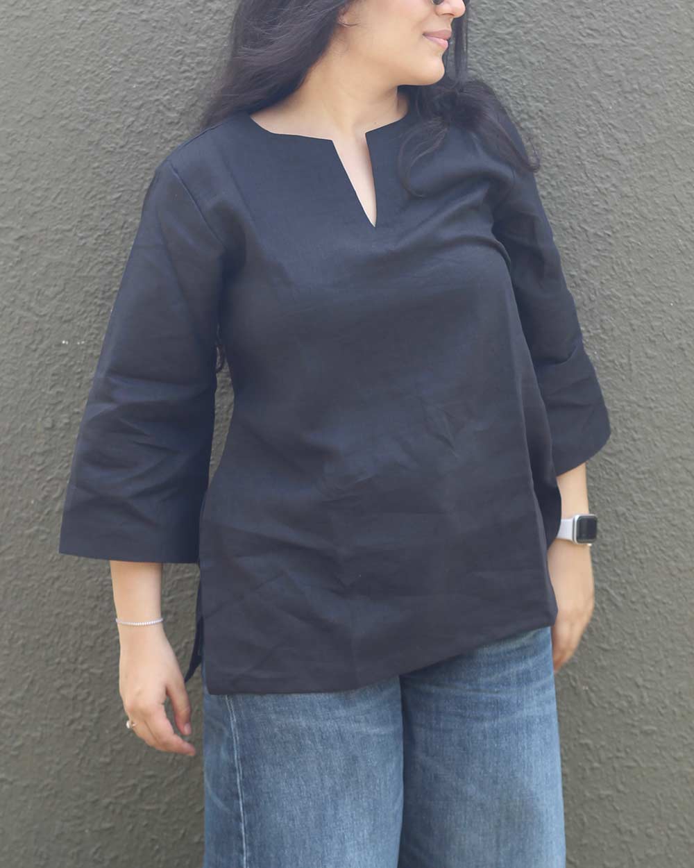 Black Linen Short Kurta
