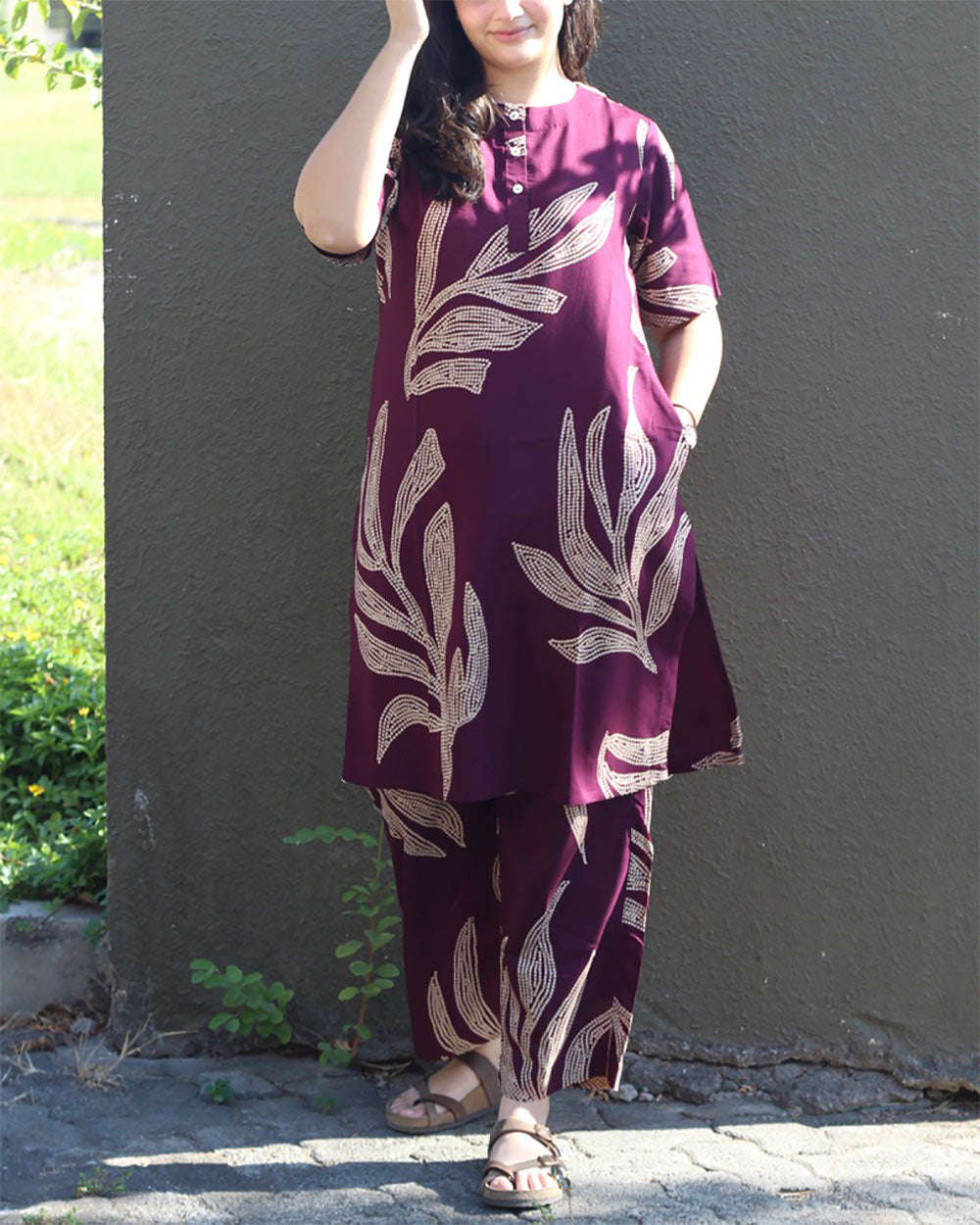 Wine Printed Co-ord Set