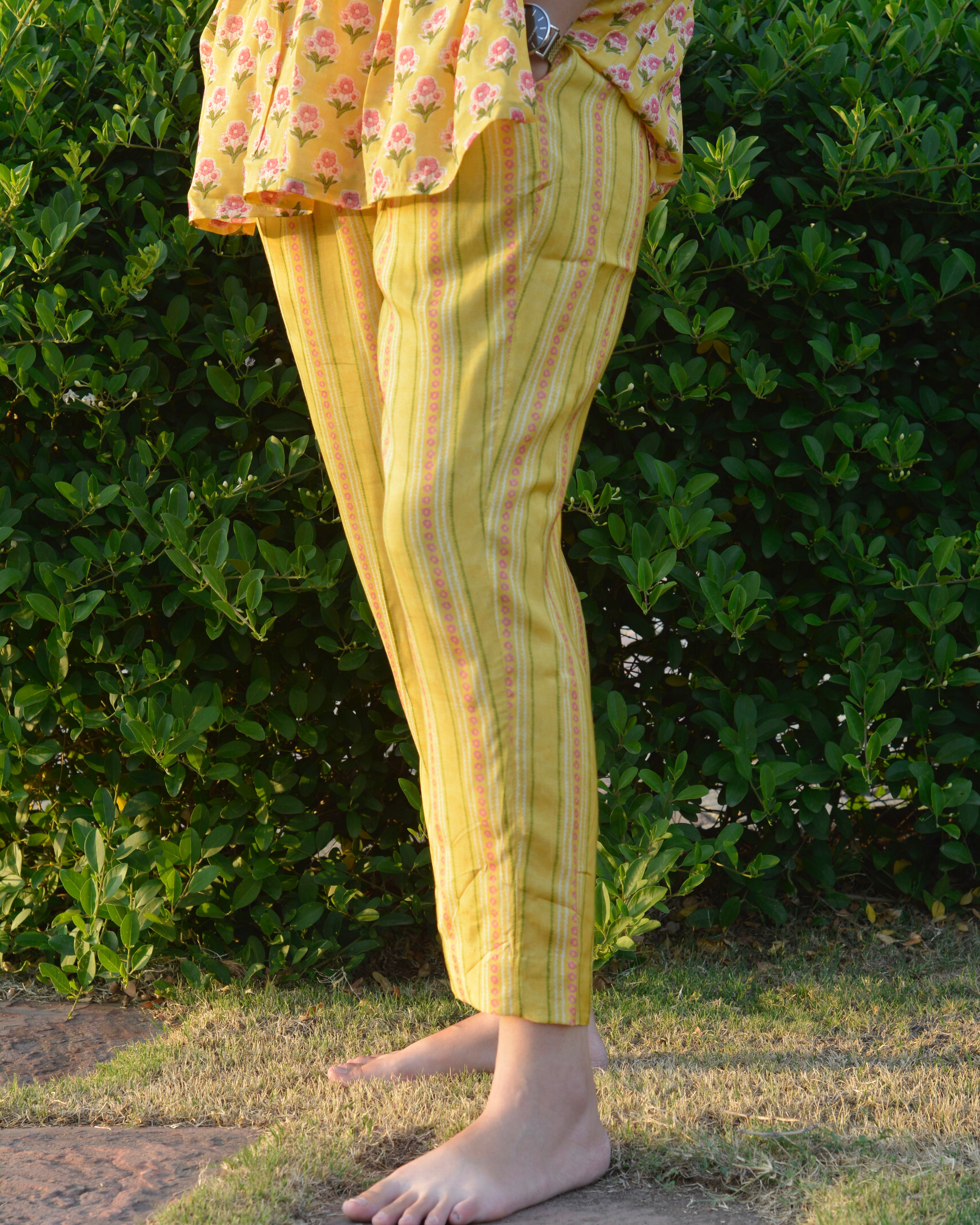 Yellow pure muslin contrasting Co-ord set