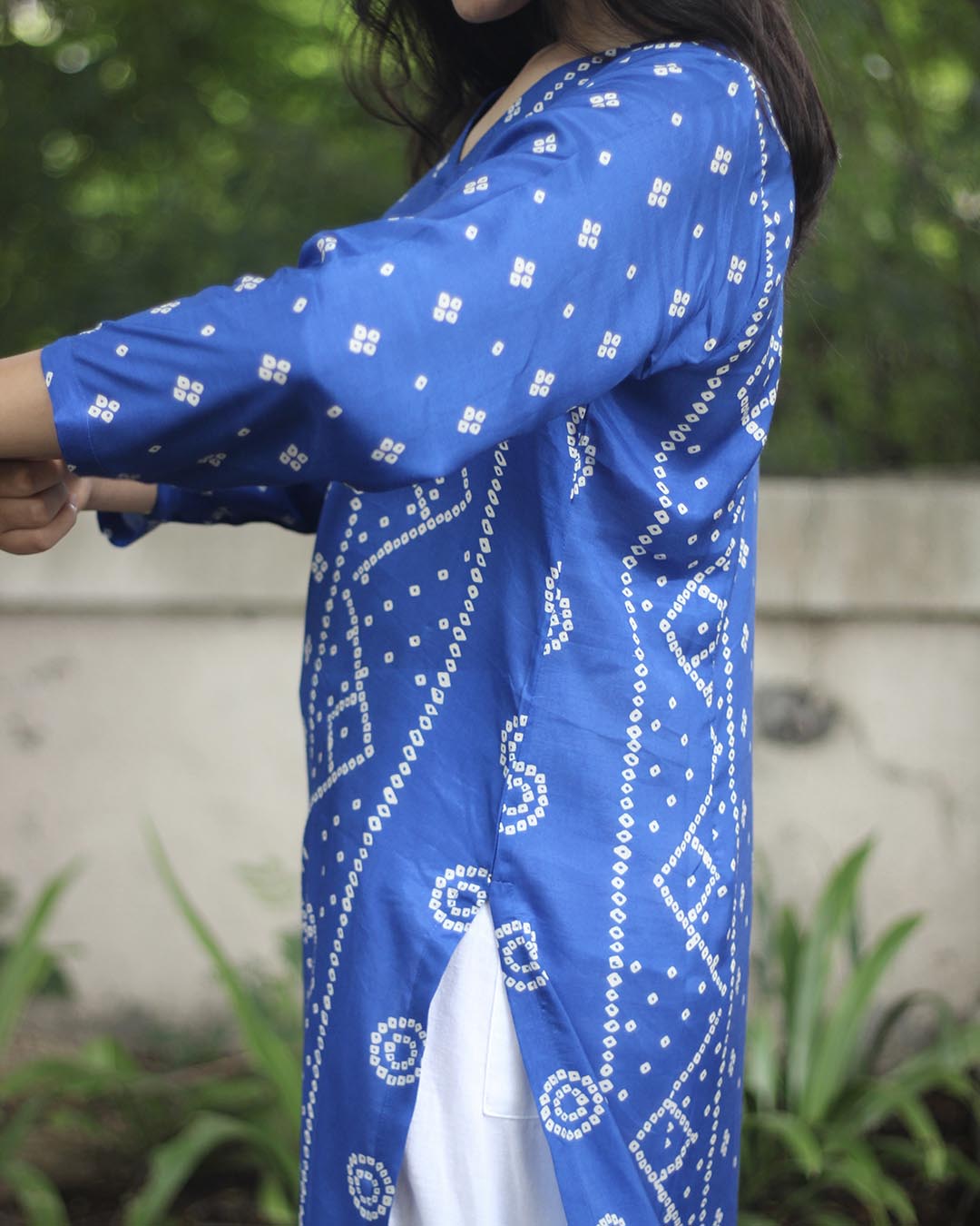 Royal blue Printed Bandhani Kurta - with Lining