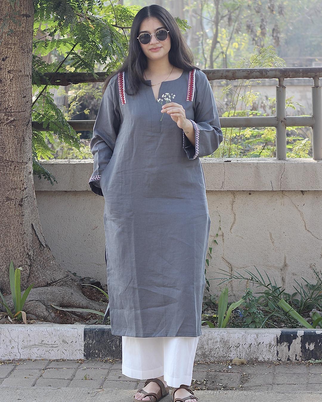 Naqsh Premium linen charcoal kurta