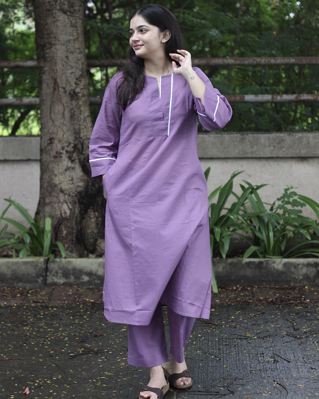 Lavender Pure Cotton Kurta Set- Set of 2