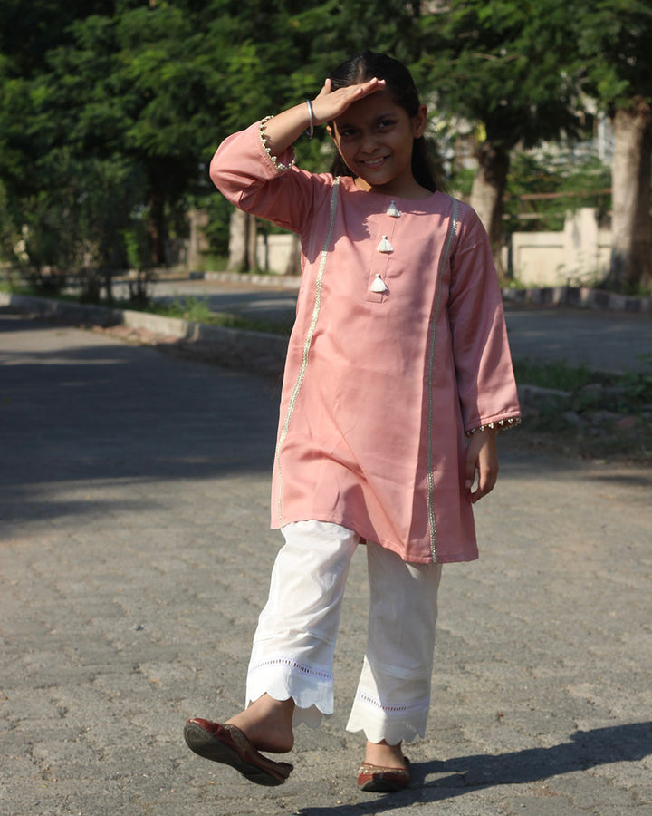 Pink festive Kurta with mul lining