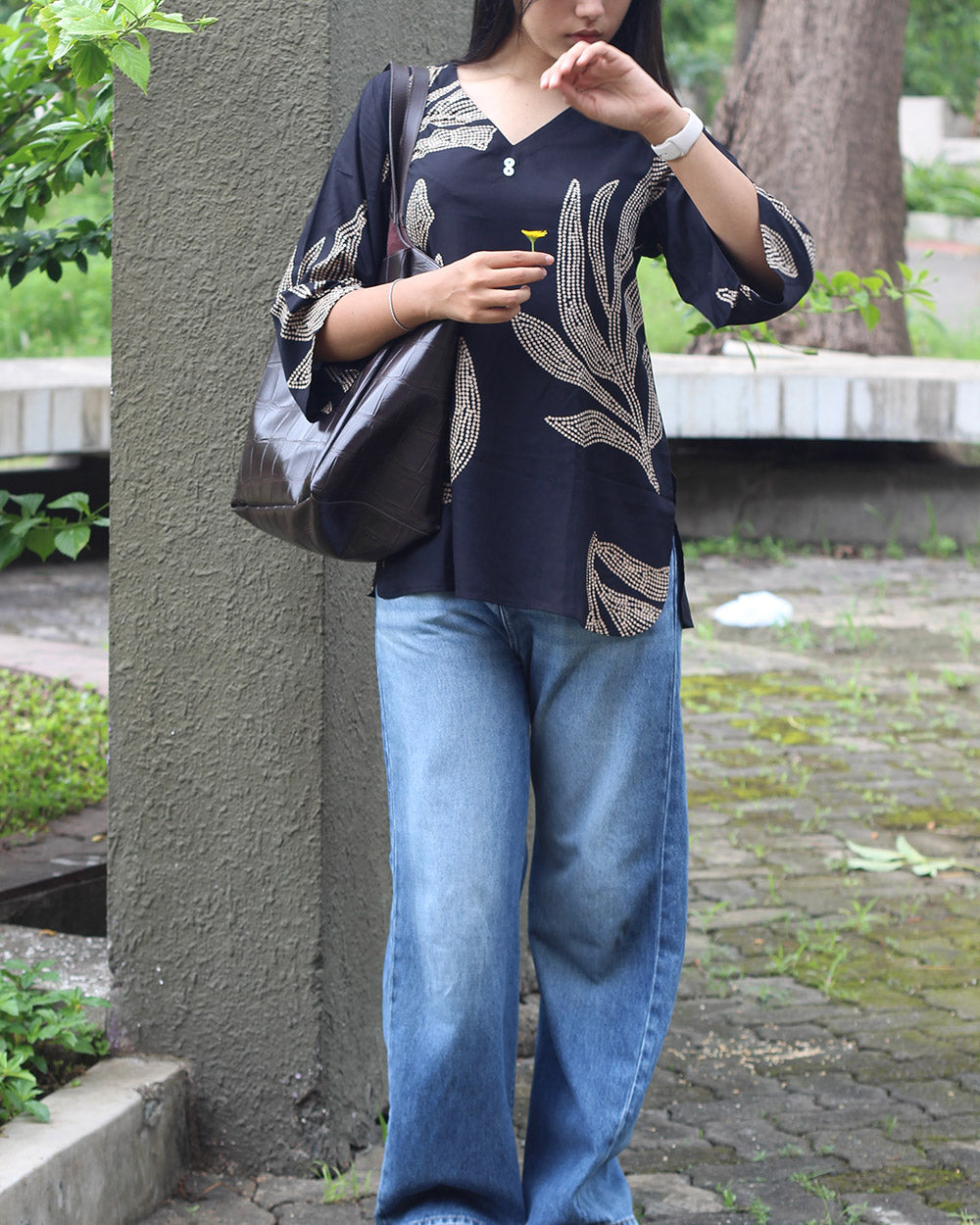 Black Print Short Kurta