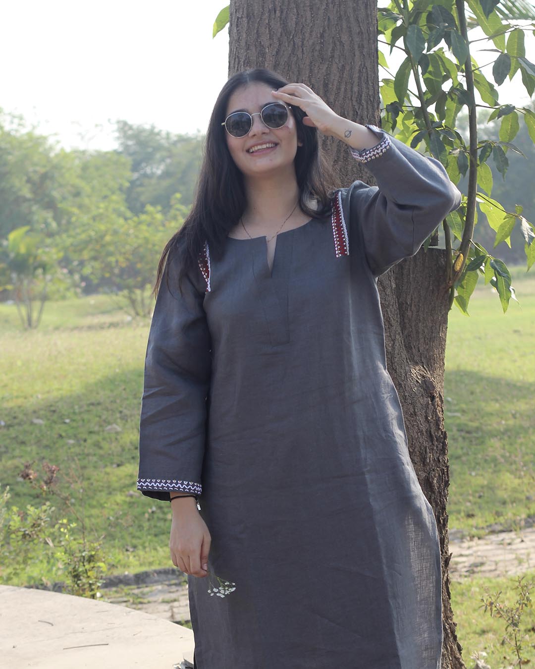 Naqsh Premium linen charcoal kurta