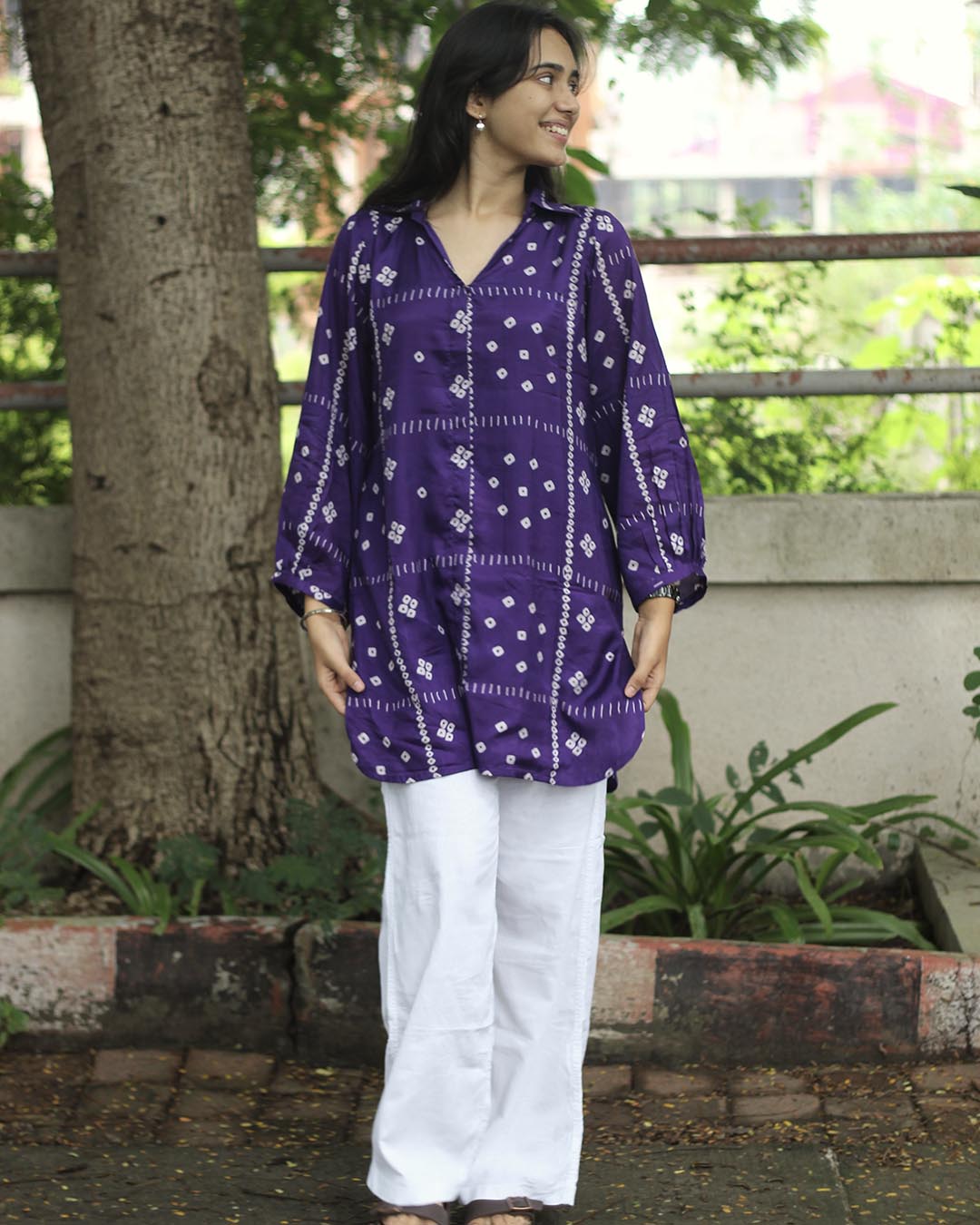 Purple Printed Bandhani Tunic - with Lining