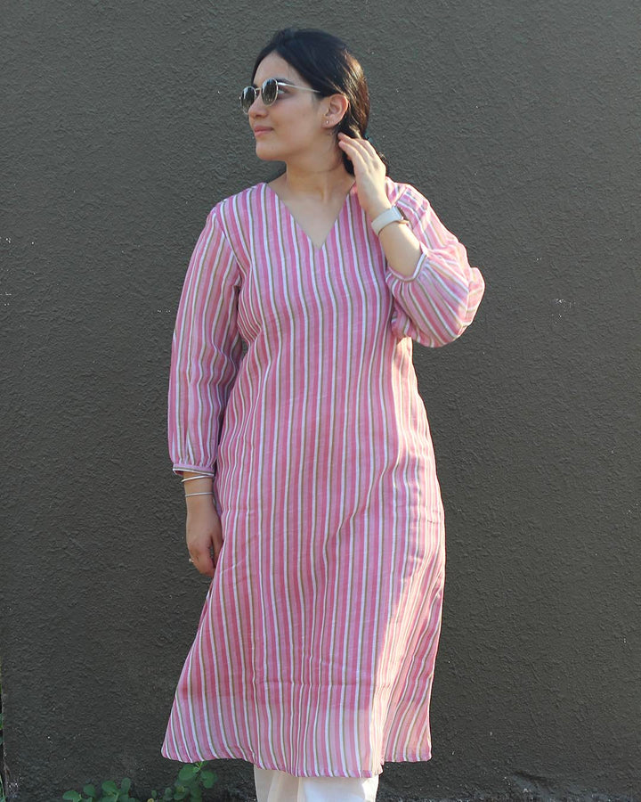 Reya Stripe Linen kurta with Cotton lining