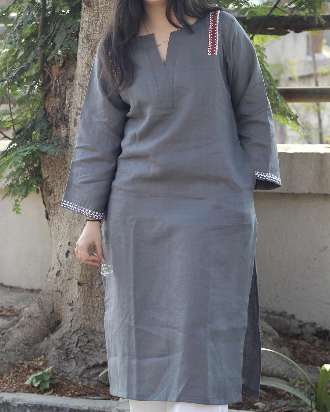 Naqsh Premium linen charcoal kurta