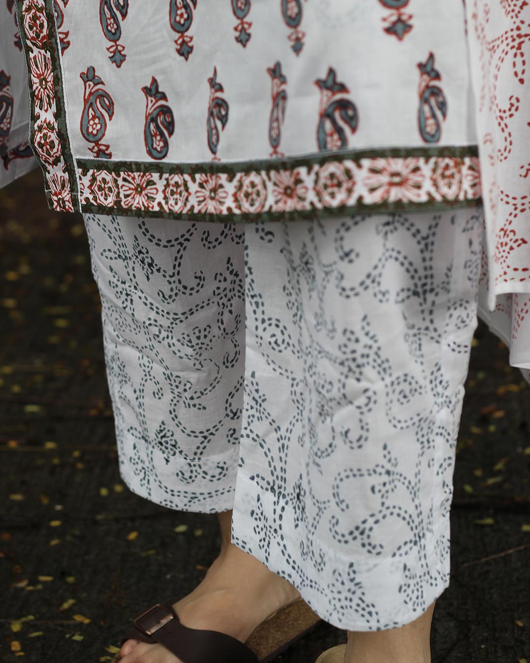 Noor White  Handblock Printed- 3 Piece Suit set