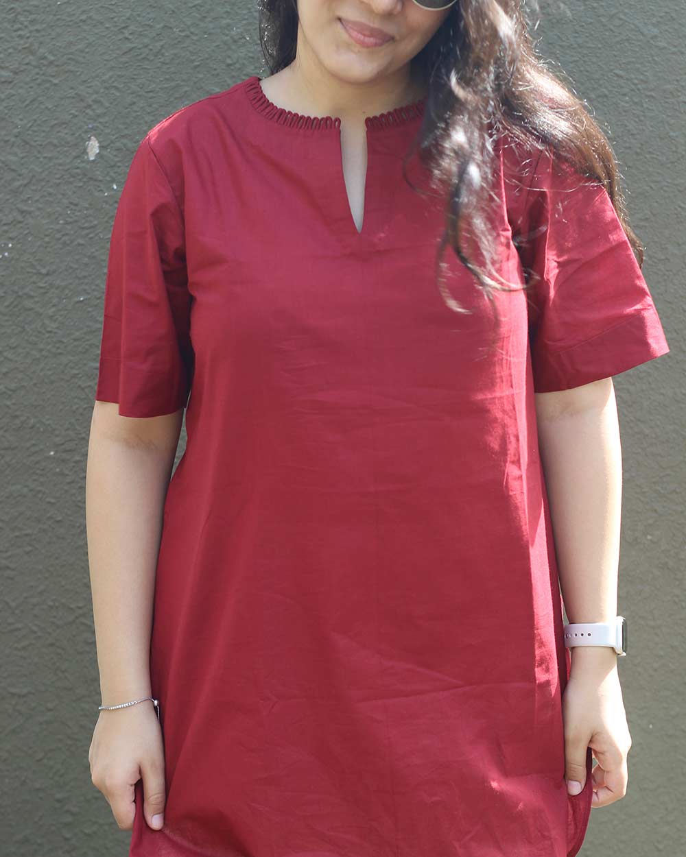 Dhun Cotton Short Tunic - Red