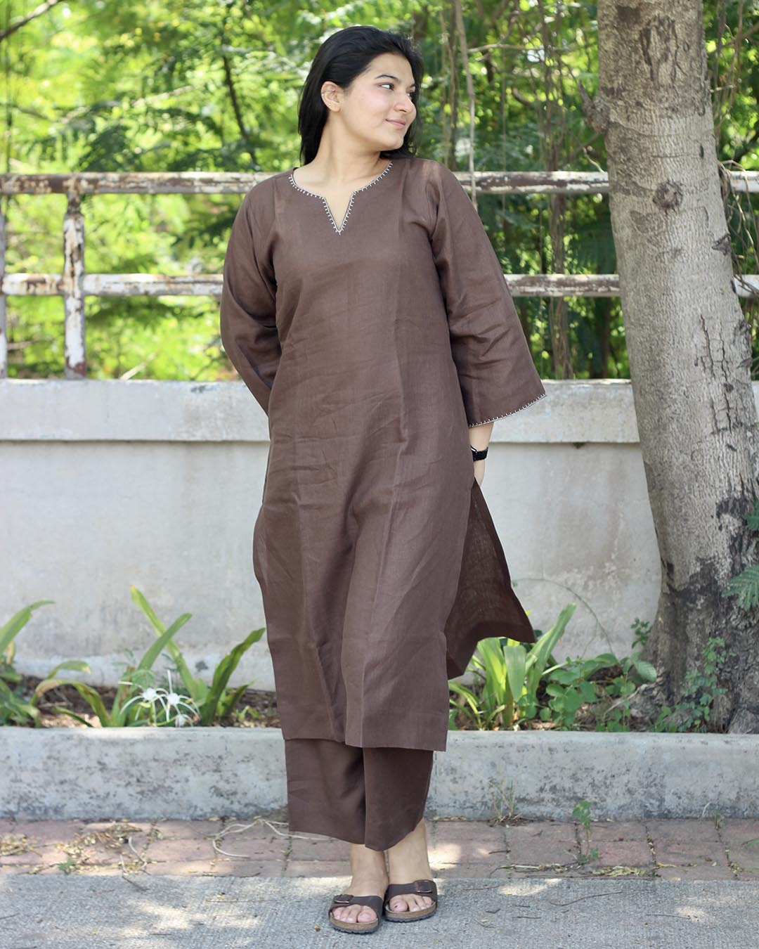 Deep coffee Brown Premium linen Kurta set