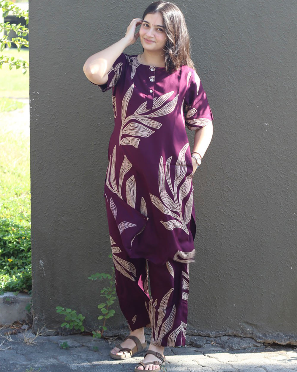 Wine Printed Co-ord Set