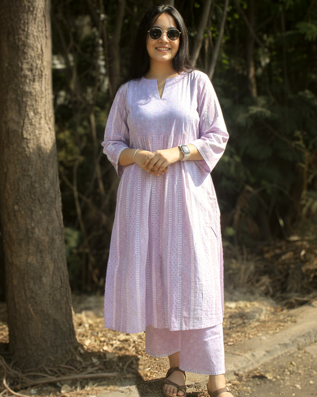 Ruhi Pure Cotton Kurta Set - Light Lavender- Set of 2