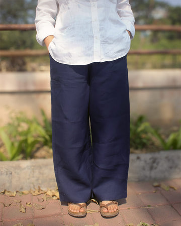 Pure Linen Pants - Navy Blue