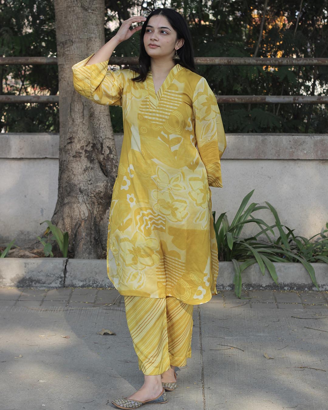 Marigold pure cotton silk kurta set