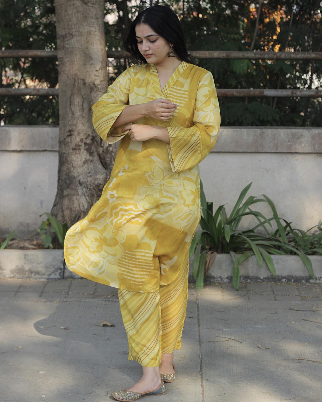 Marigold pure cotton silk kurta set