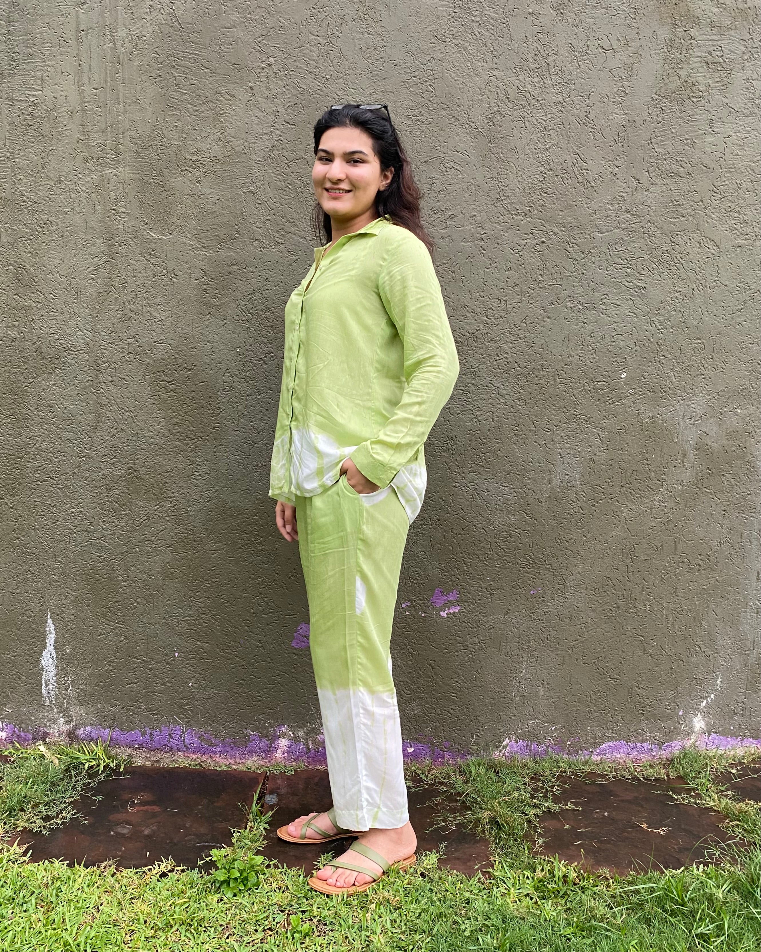 Light Green and White Tie-Dye Co-ord Set with Modern Bandhani & Shibori Print | Indiefab_6