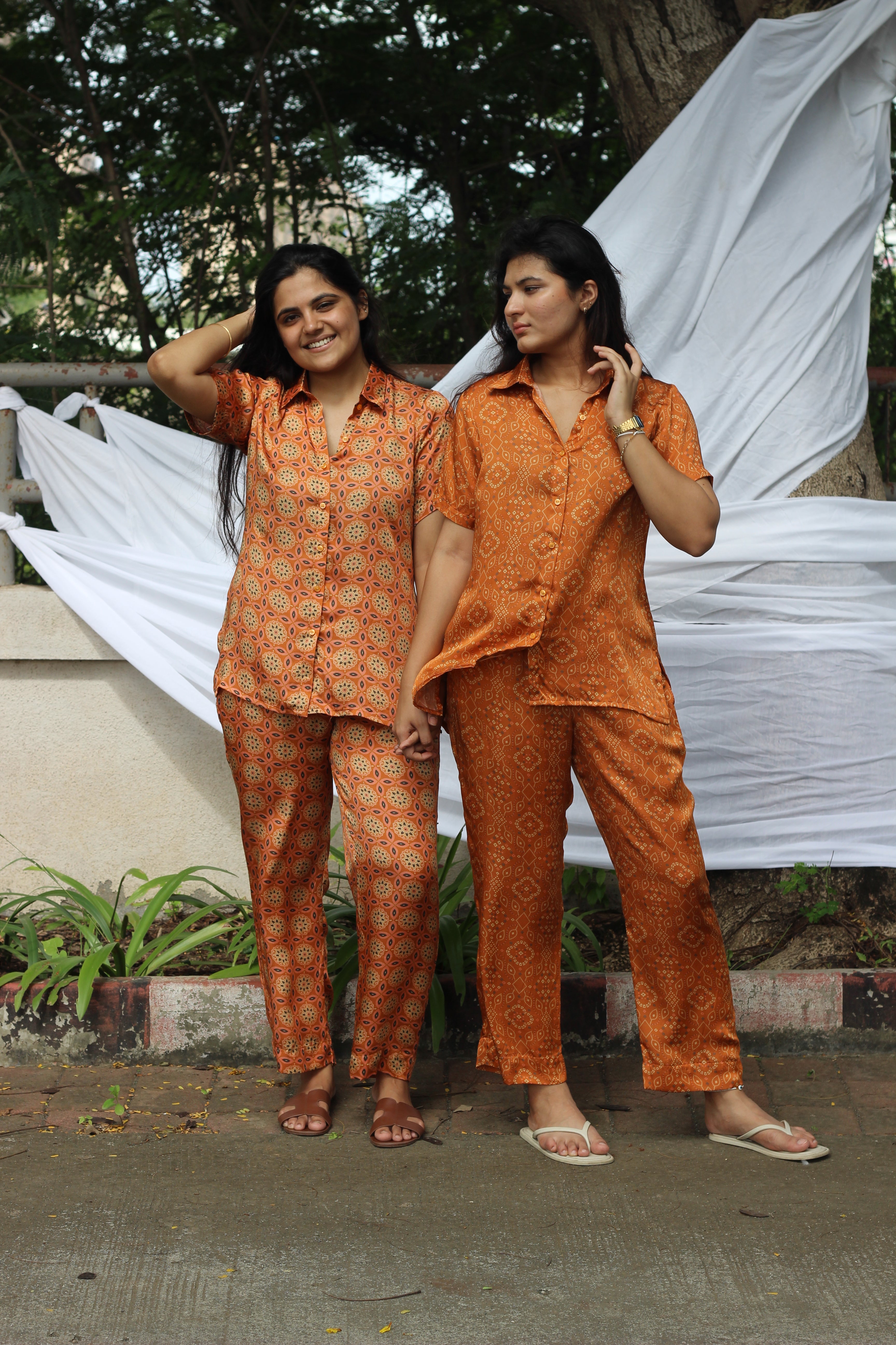 Copper modal satin co-ord set with classic Ajrakh print_6