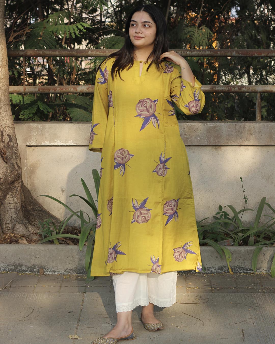Rose Lime Cotton Kurta