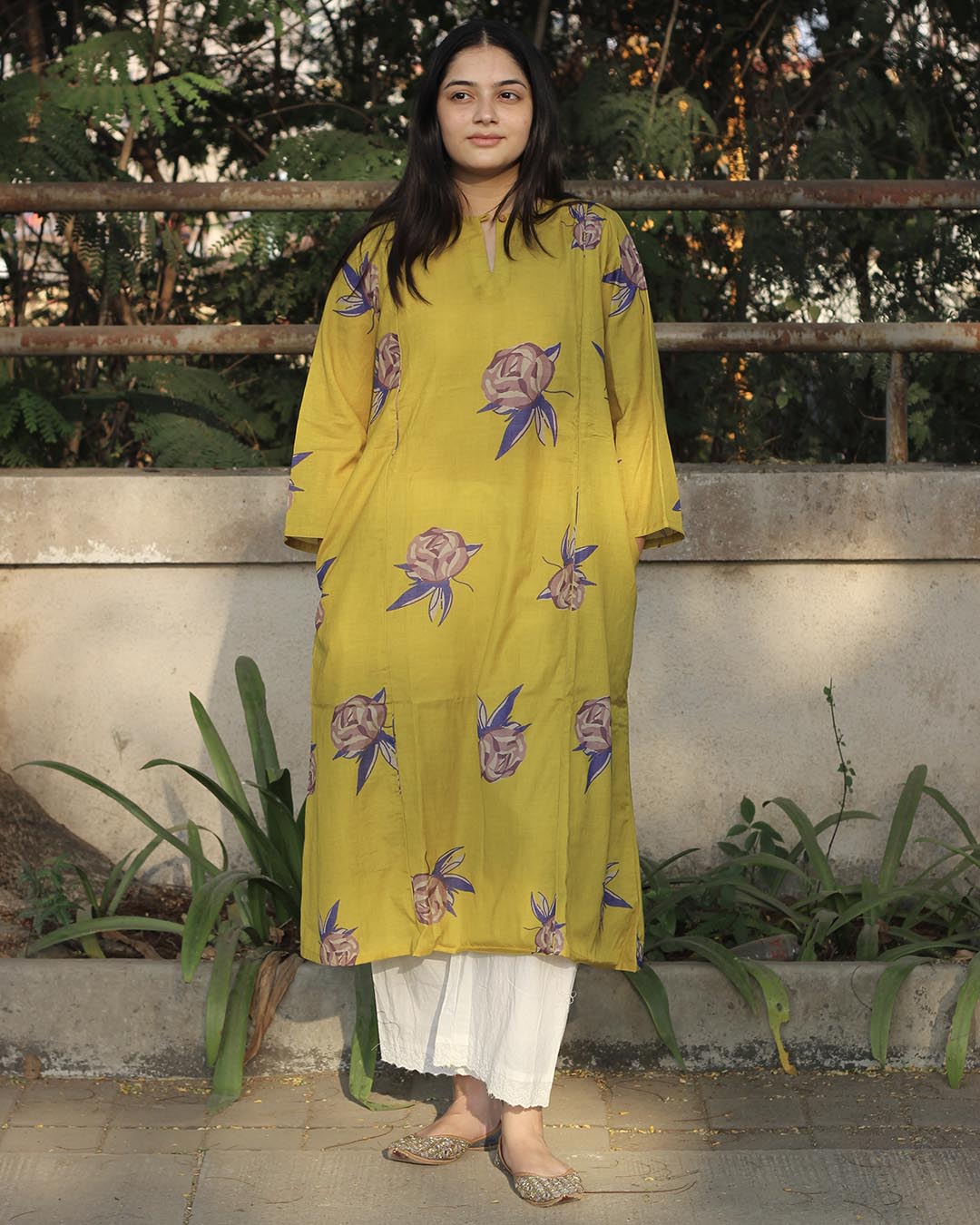 Rose Lime Cotton Kurta