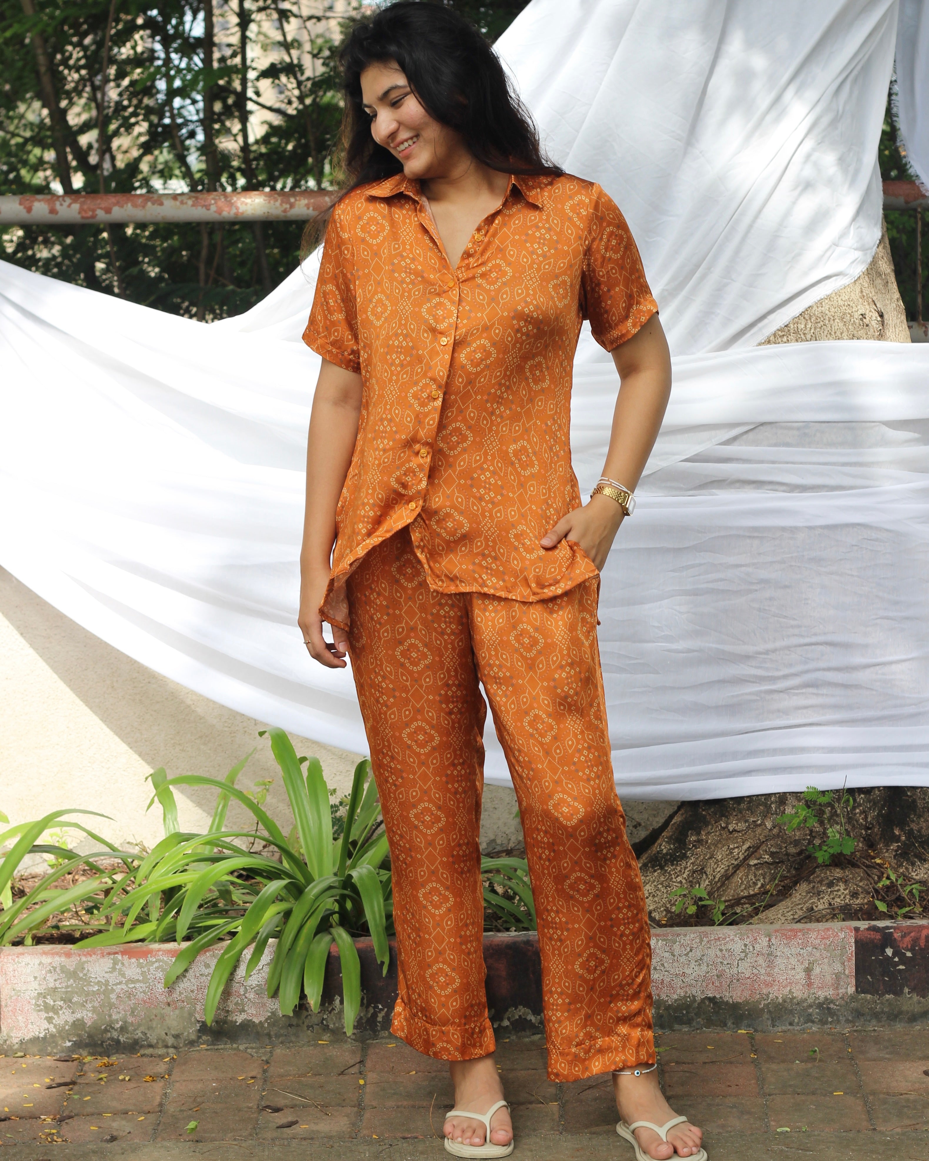 Copper Modal Satin Bandhani Co-ord Set_4