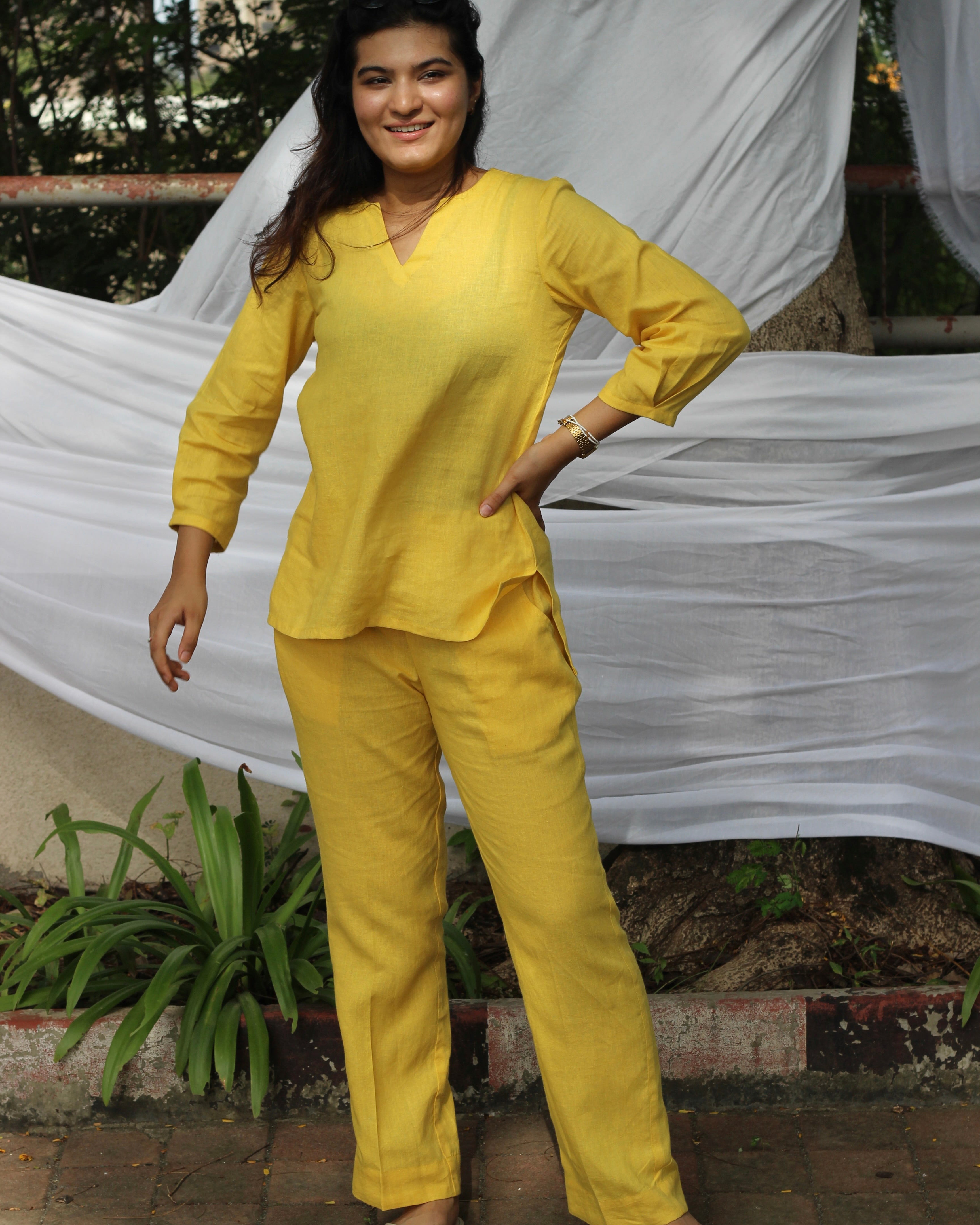 Sunny yellow pure linen co-ord