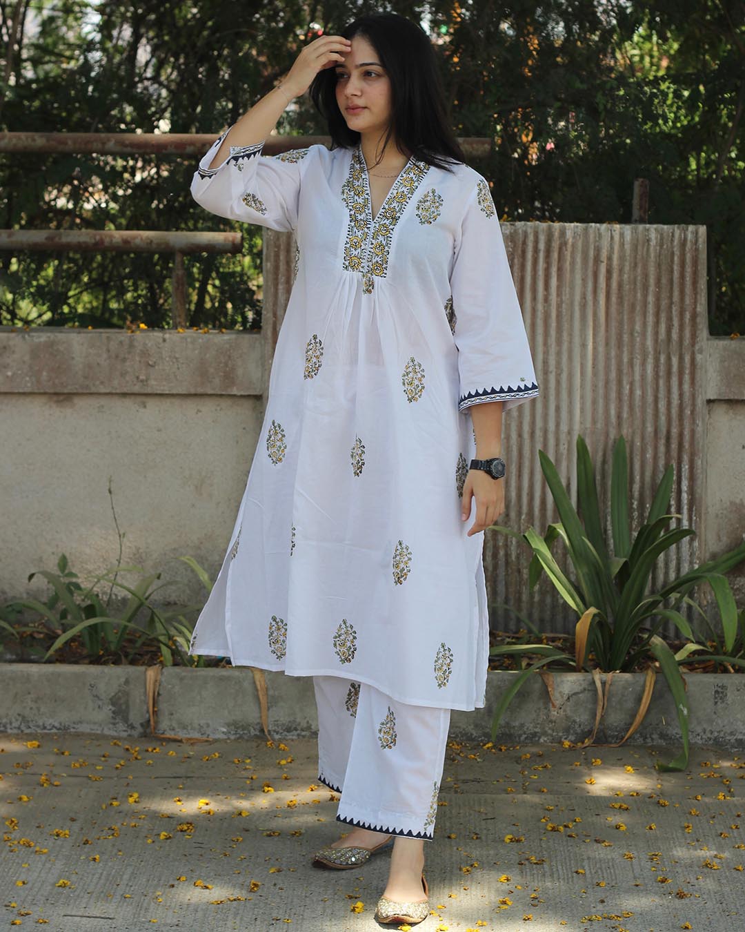Muted Garden Handblock Printed Kurta set- Set of 2