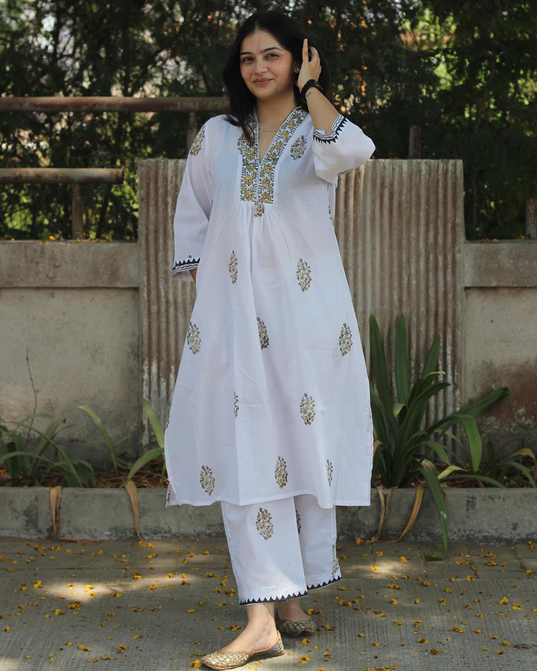 Muted Garden Handblock Printed Kurta set- Set of 2