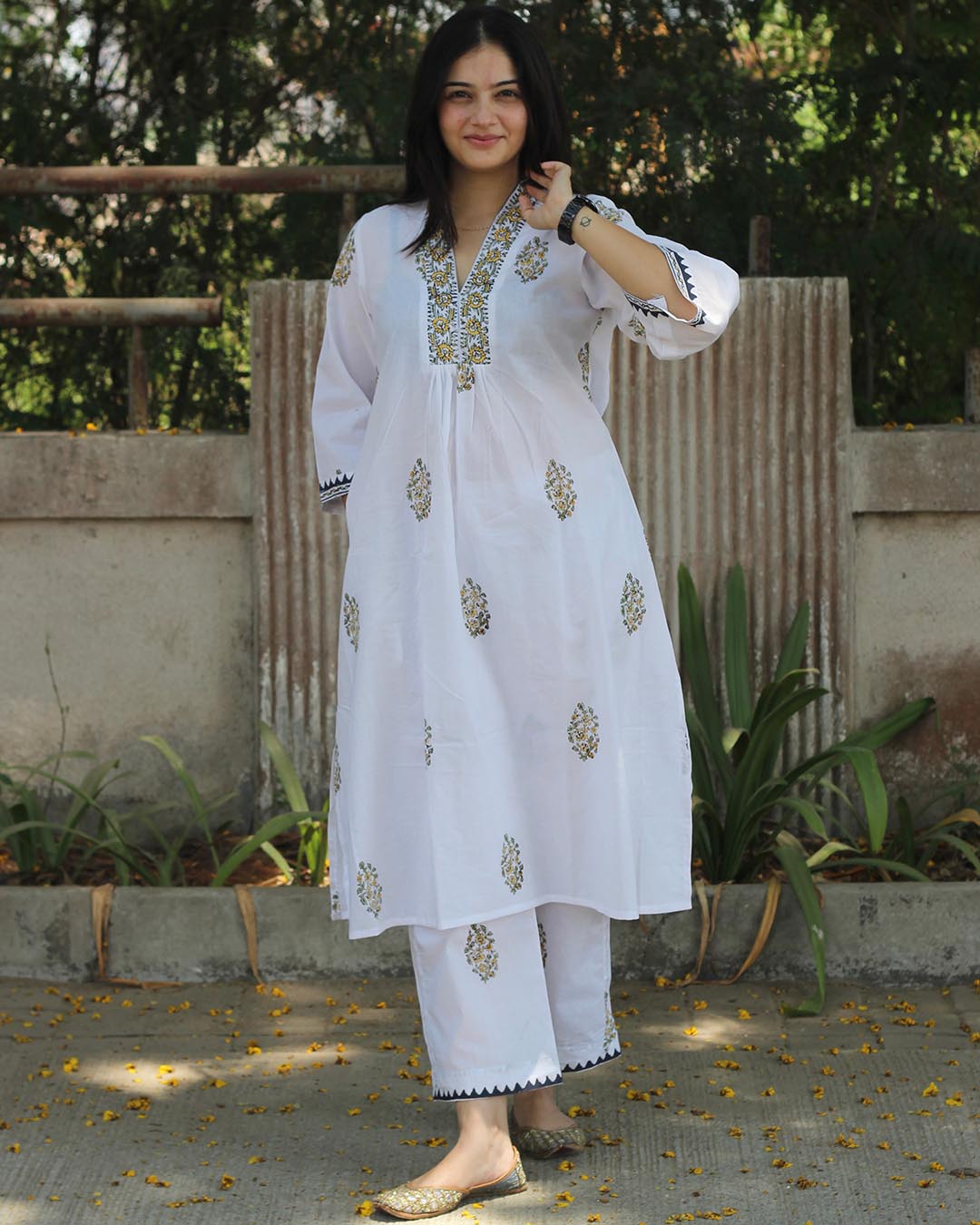 Muted Garden Handblock Printed Kurta set- Set of 2