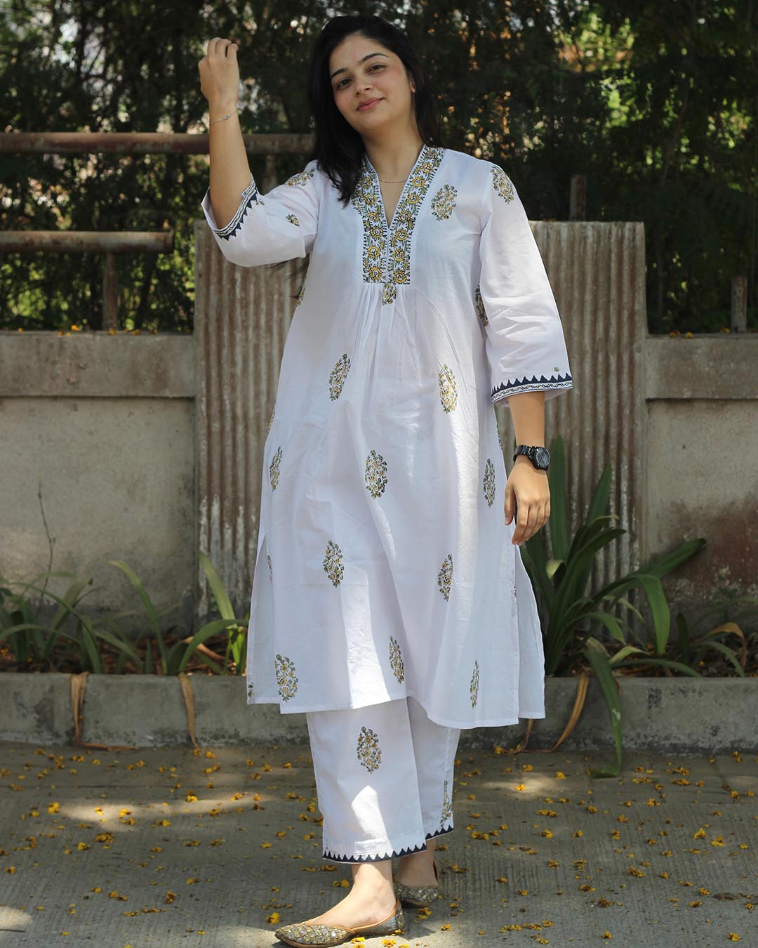 Muted Garden Handblock Printed Kurta set- Set of 2