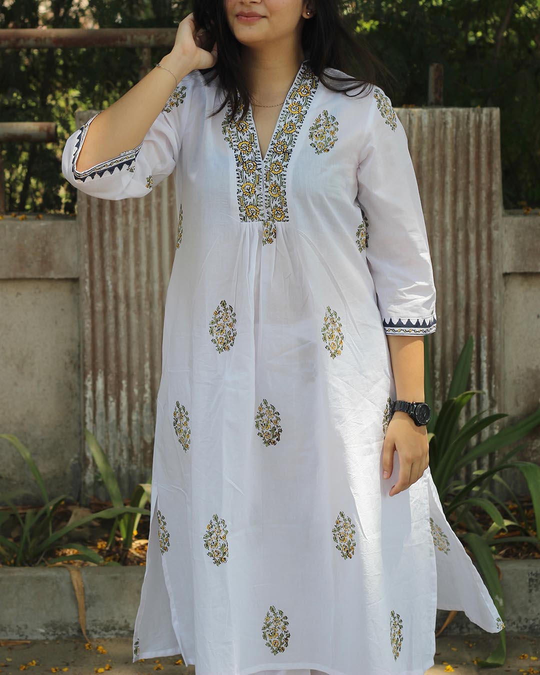 Muted Garden Handblock Printed Kurta set- Set of 2