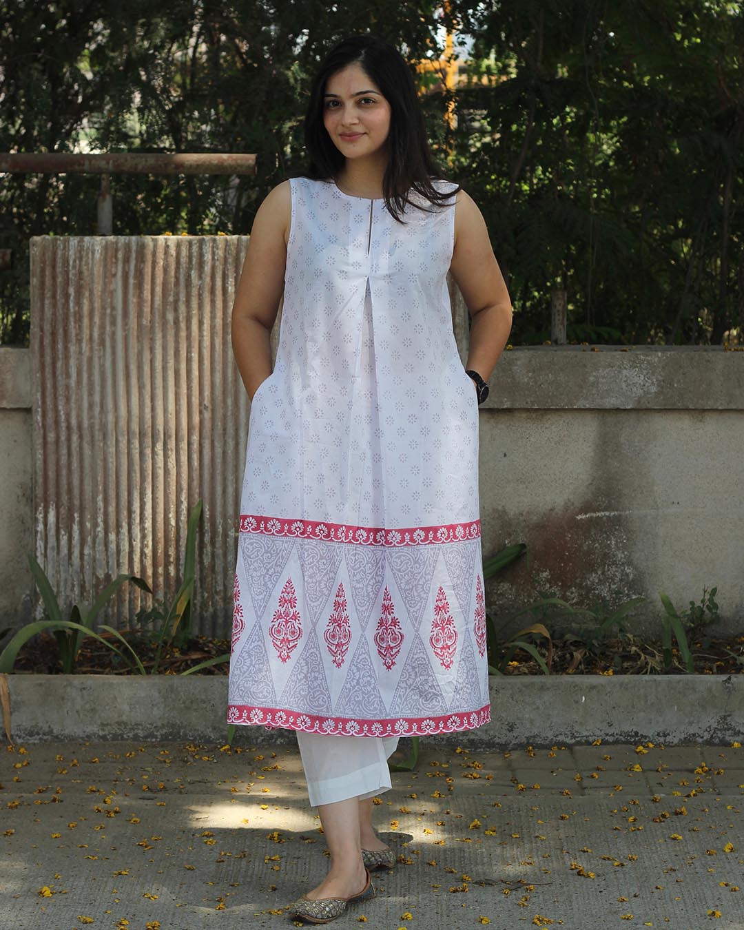 Grey Scattered Print Sleeveless Cotton Set- Set of 2